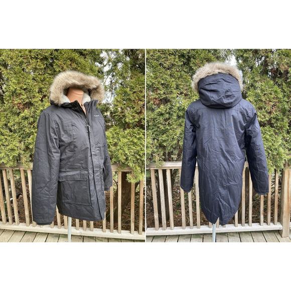 Size Kid(14-16) Eddie Bauer Sherpa Lined Fishtail Down Parka Puffer Coat Black